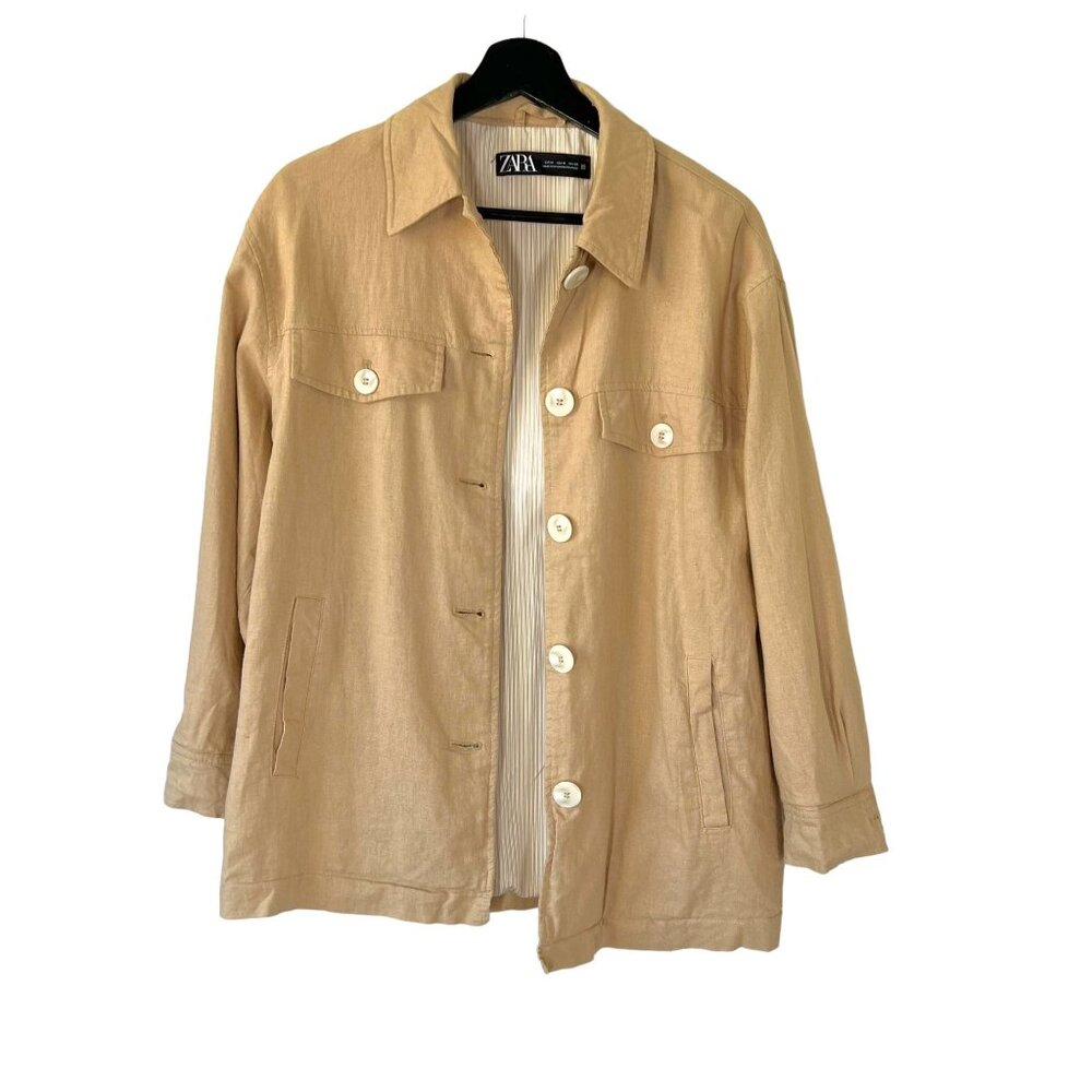 Zara Cream Linen Button Up Shacket Medium - Picture 1 of 7